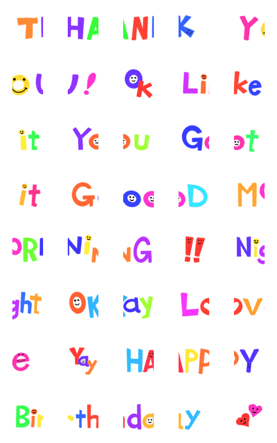 [LINE絵文字]つなげて使えるカラフルなスマイル英語の画像一覧
