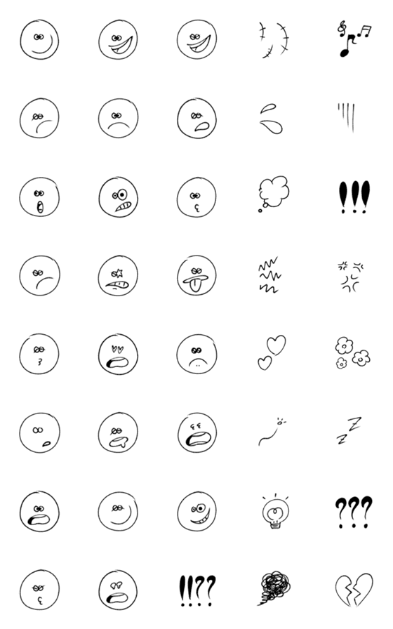 まる吉(kichi)シンプルモノクロ顔絵文字-詳細画像