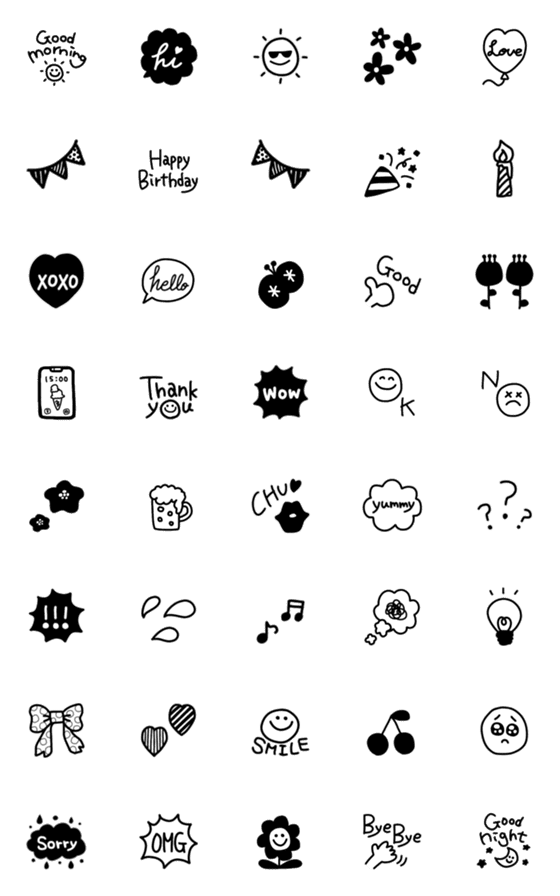 [LINE絵文字]Simple てがき モノクロの画像一覧