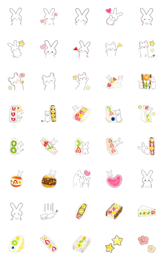 [LINE絵文字]うさぎ＆おこじょのフルーツサンド絵文字の画像一覧