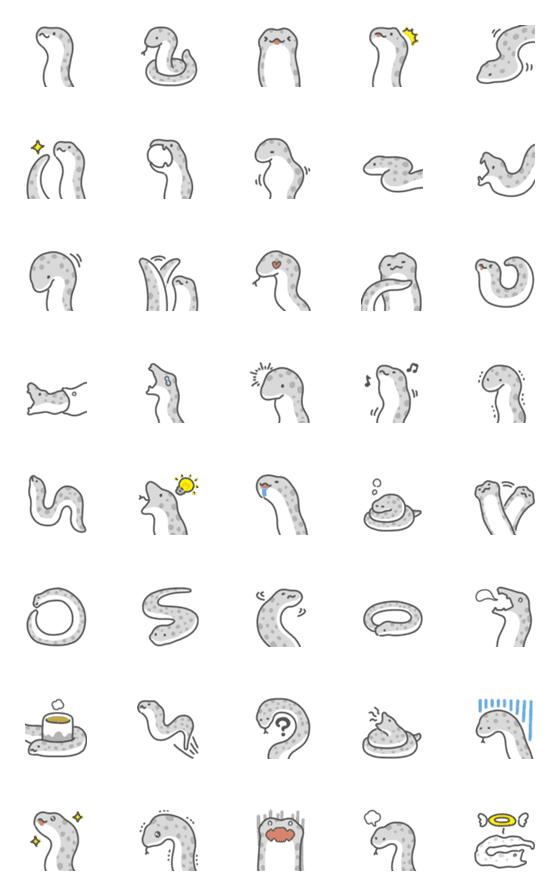 [LINE絵文字]モノクロなヘビ絵文字の画像一覧