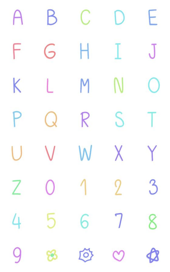 [LINE絵文字]English alphabets neon colorの画像一覧
