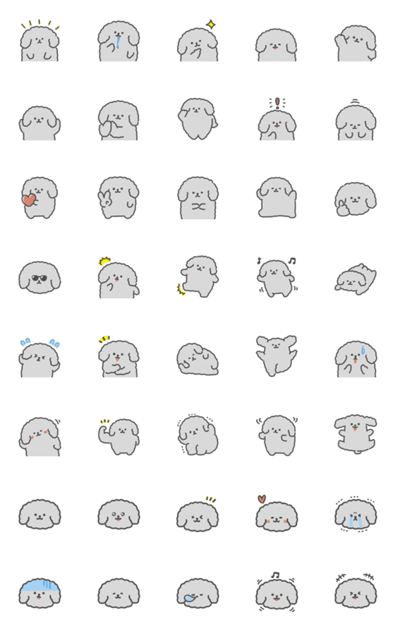 [LINE絵文字]モノクロなプードル絵文字の画像一覧