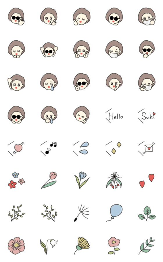 [LINE絵文字]Simple てがき 大人ガーリー 2の画像一覧