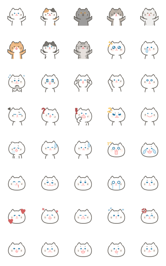 [LINE絵文字]HITOMI's white cat emojiの画像一覧