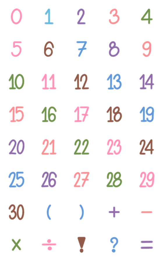 [LINE絵文字]Number mix pastel 1の画像一覧