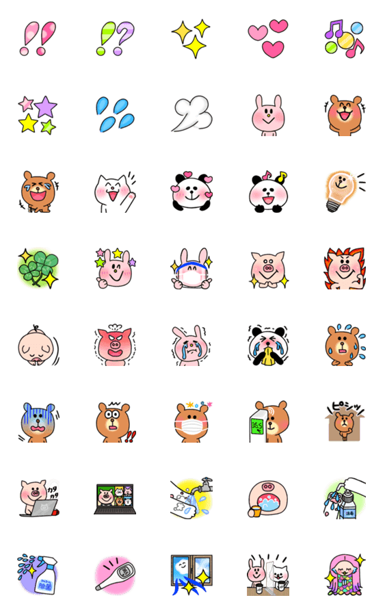 [LINE絵文字]かわいい動物たちの絵文字★コロナ対策の画像一覧