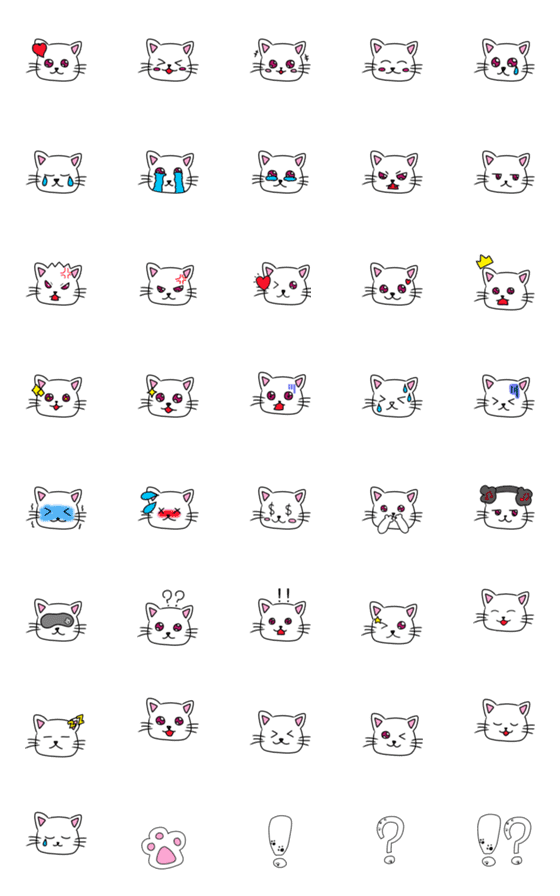 [LINE絵文字]白猫のほのぼの絵文字の画像一覧
