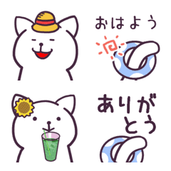 [LINE絵文字] しっぽで遊ぶ白猫の夏の画像