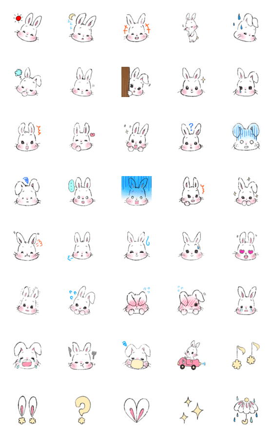 [LINE絵文字]毎日使える♪表情豊かな白うさぎ 絵文字の画像一覧