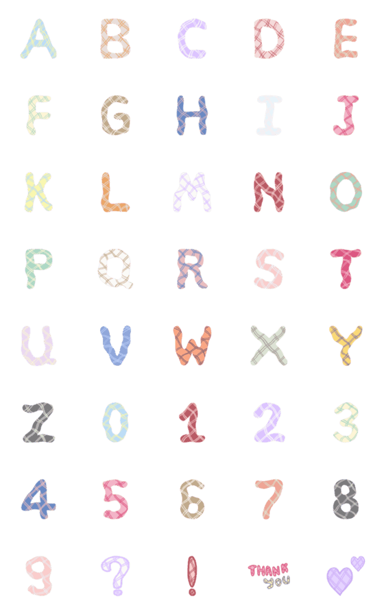 [LINE絵文字]Pastel checkered alphabet :)の画像一覧