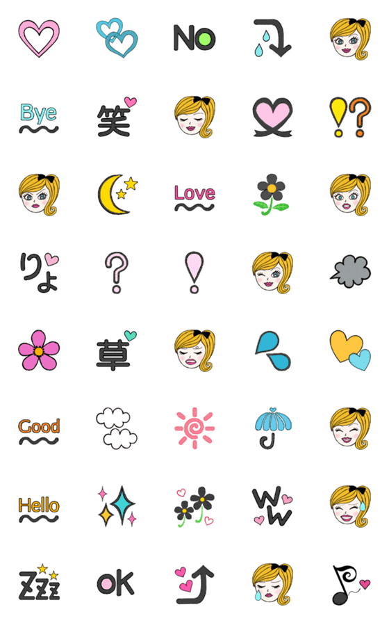[LINE絵文字]女の子とチェック柄の絵文字の画像一覧