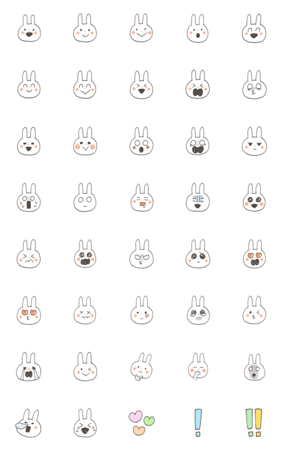 [LINE絵文字]白ウサギ絵文字の画像一覧