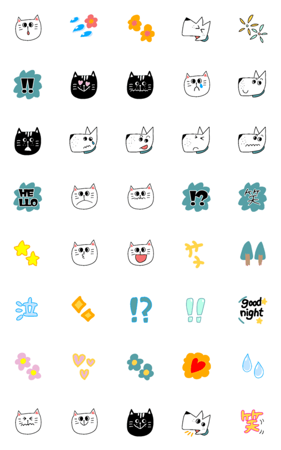 [LINE絵文字]ポップなネコ＆犬のスタンプの画像一覧