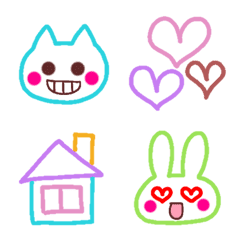 [LINE絵文字] ふわりカラーのウサギとネコ♡線画の画像