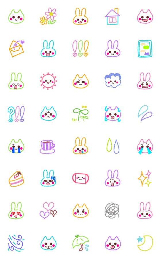 [LINE絵文字]ふわりカラーのウサギとネコ♡線画の画像一覧