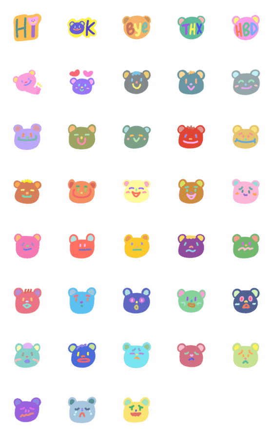[LINE絵文字]Colorful Bears Emojisの画像一覧
