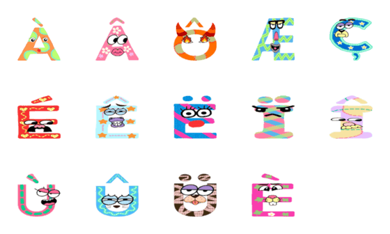 [LINE絵文字]楽しく覚えよう！キャラがフランス文字の形2の画像一覧