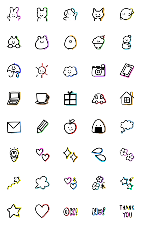 [LINE絵文字]シンプルだけどカラフルな手書き絵文字たちの画像一覧