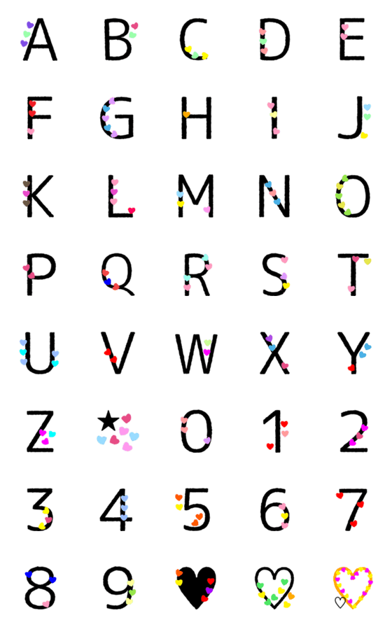 [LINE絵文字]アルファベット+数字2♥A-Z♥0-9(ハート)の画像一覧