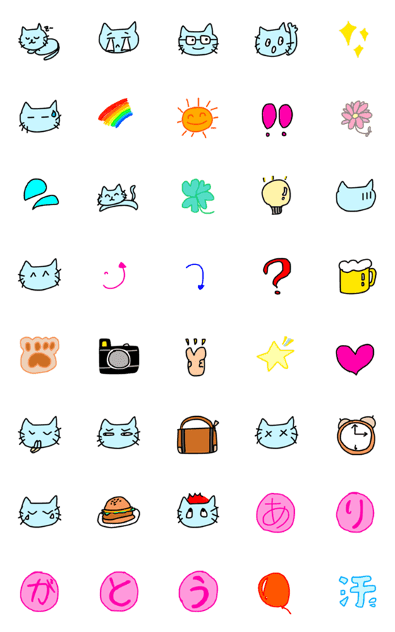 [LINE絵文字]水色の猫の絵文字の画像一覧