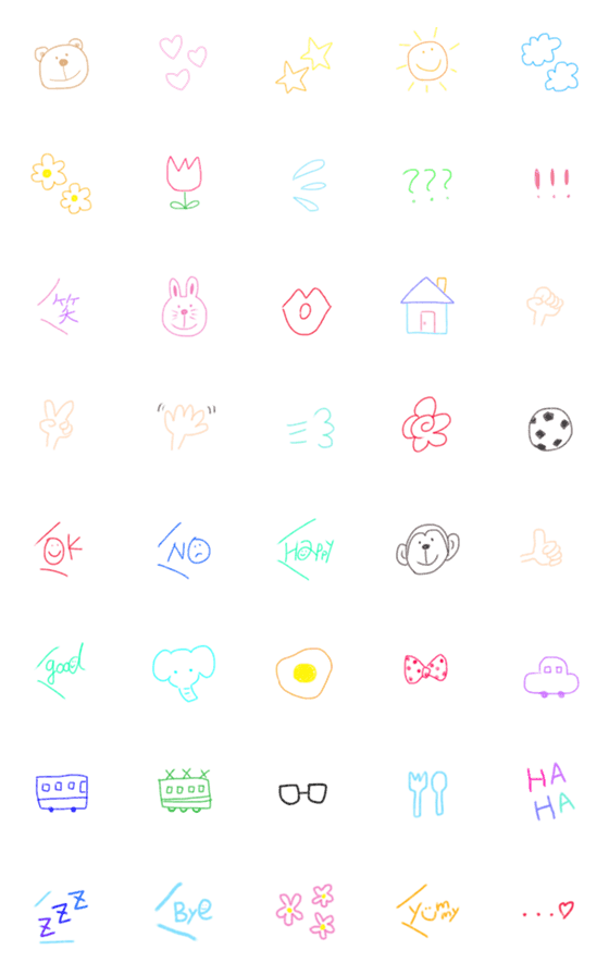 [LINE絵文字]クレヨンで書くカラフルでシンプルな絵文字の画像一覧