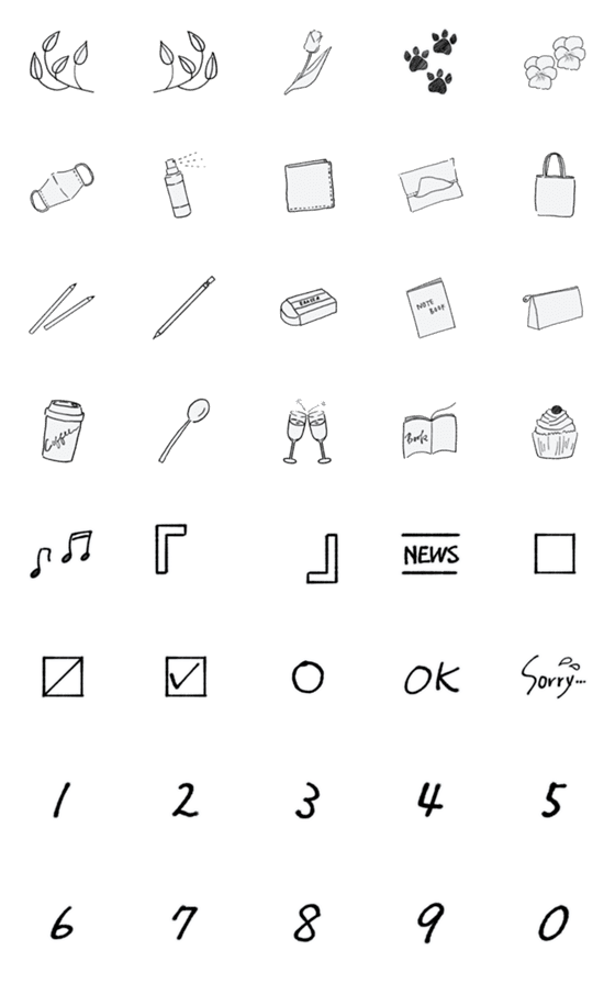 [LINE絵文字]線画絵文字－モノトーンの画像一覧