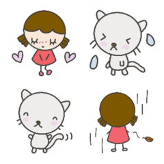 [LINE絵文字] 女の子♡ねこ♡ハート♡かわいい絵文字の画像