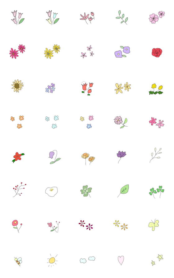[LINE絵文字]カラフルなシンプルな花〜落書き風の画像一覧