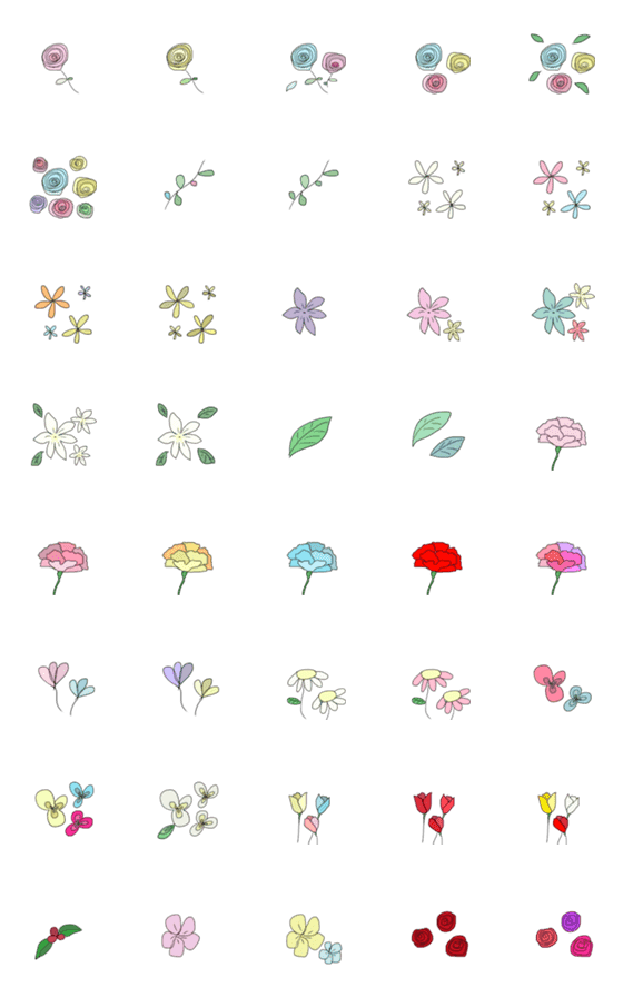 [LINE絵文字]シンプルでカラフルな花の画像一覧