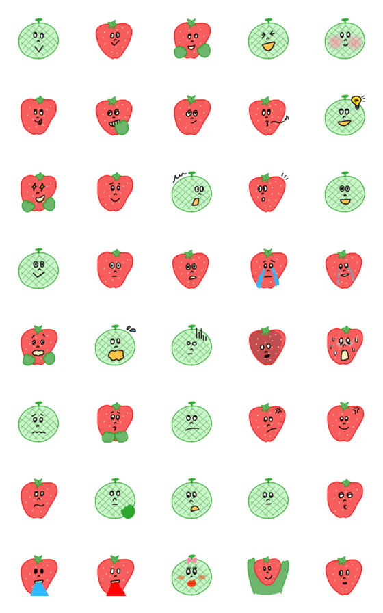 [LINE絵文字]イチゴたちとメロンたちの絵文字の画像一覧