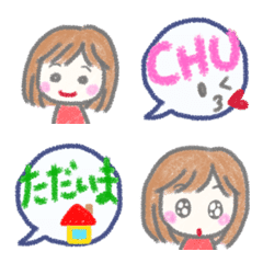 [LINE絵文字] クレヨン絵文字、女の子＆ふきだしの画像