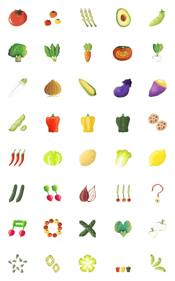 [LINE絵文字]毎日使ういっぱい水彩絵具シリーズ（野菜）の画像一覧