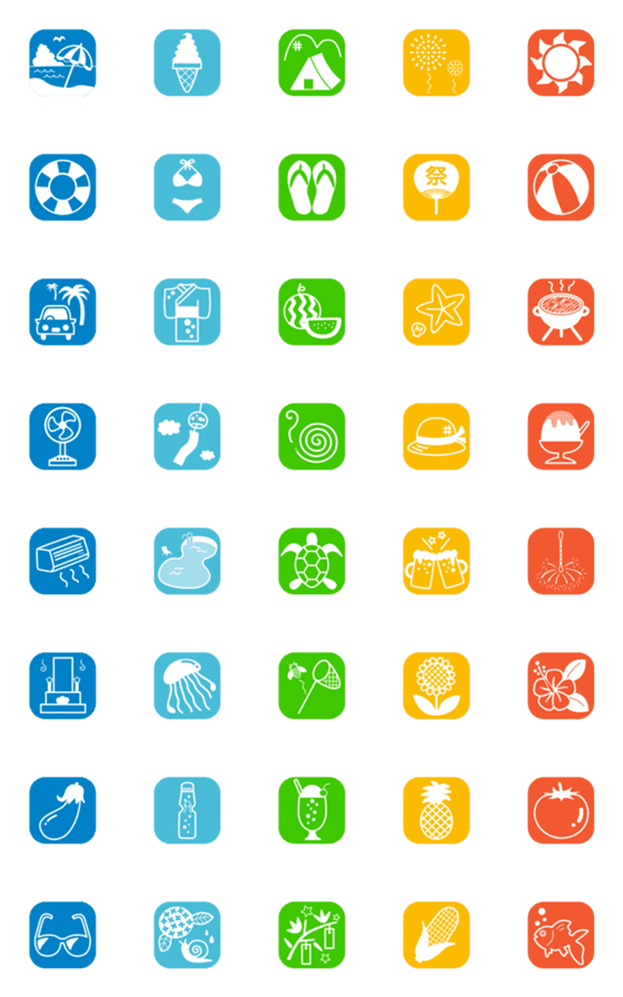 [LINE絵文字]アプリアイコン風「夏」絵文字の画像一覧