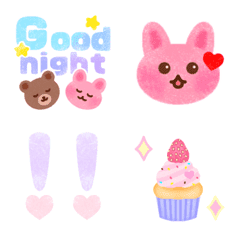 [LINE絵文字] かわいいクレヨン風絵文字2 うさぎとくまの画像