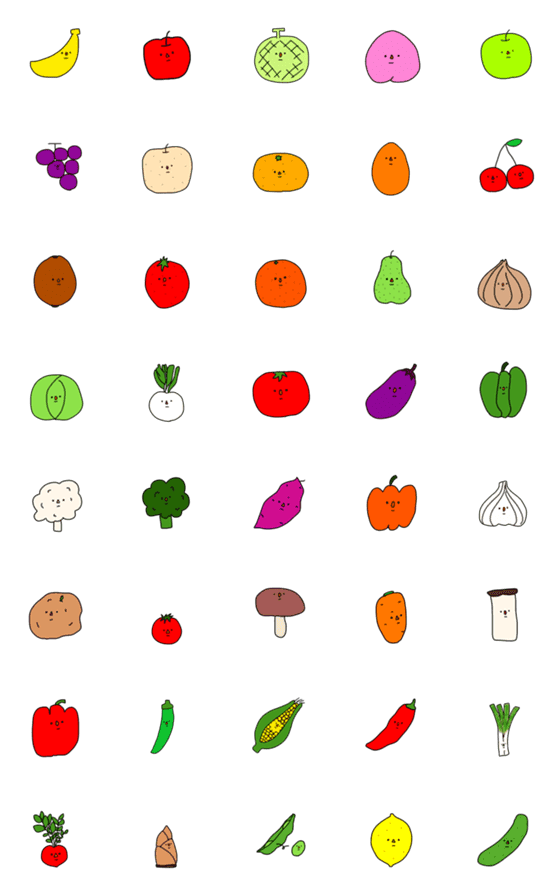 [LINE絵文字]無表情な野菜と果物たちの画像一覧