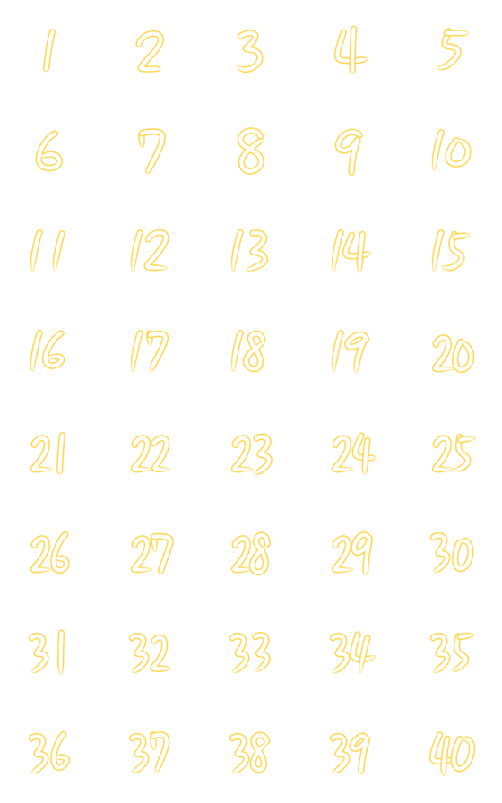 [LINE絵文字]黄色の手書きの数字（1〜40）の画像一覧