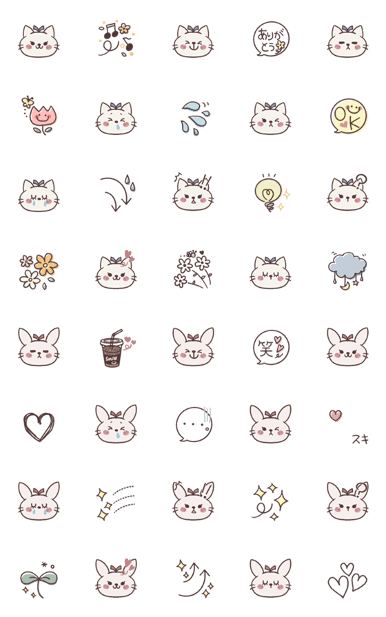 [LINE絵文字]大人ガーリー*。ねこ＆うさぎ(リボン)の画像一覧