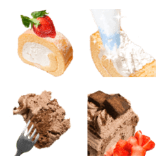 [LINE絵文字] ロールケーキとチョコロールケーキ いちごの画像