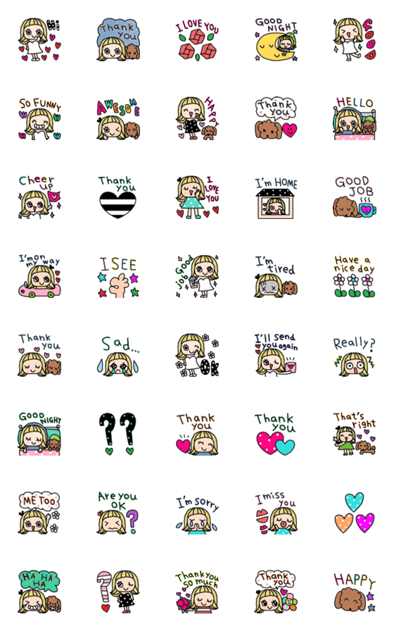 [LINE絵文字]かわいいシンプル英語絵文字30の画像一覧