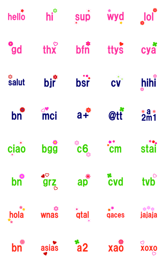 [LINE絵文字]シンプルな挨拶☆ 英語・仏語・伊語・西語の画像一覧