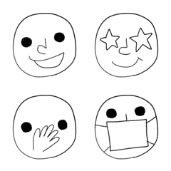 [LINE絵文字] シンプル丸顔絵文字 モノクロの画像