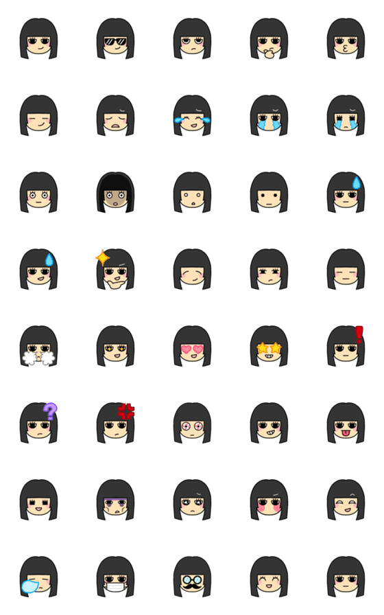 [LINE絵文字]黒髪ぱっつん女子 2の画像一覧