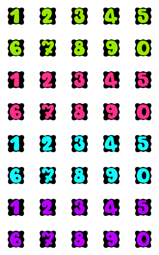 [LINE絵文字]Number black colorful neon emoji 4の画像一覧