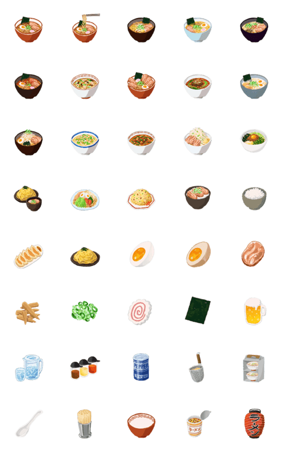 [LINE絵文字]かわいいラーメン屋さんの絵文字の画像一覧