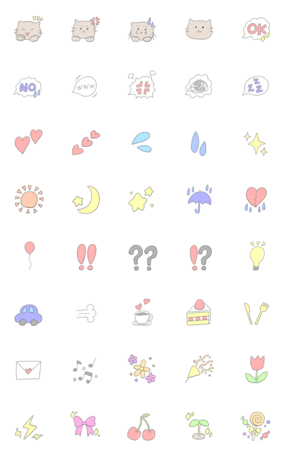 [LINE絵文字]淡いシンプル絵文字の画像一覧