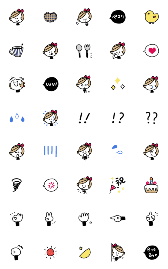 [LINE絵文字]赤リボンstyleガール♡絵文字の画像一覧