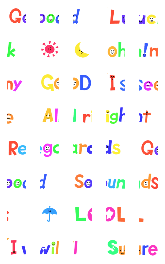 [LINE絵文字]つなげて使えるカラフルなスマイル英語3の画像一覧
