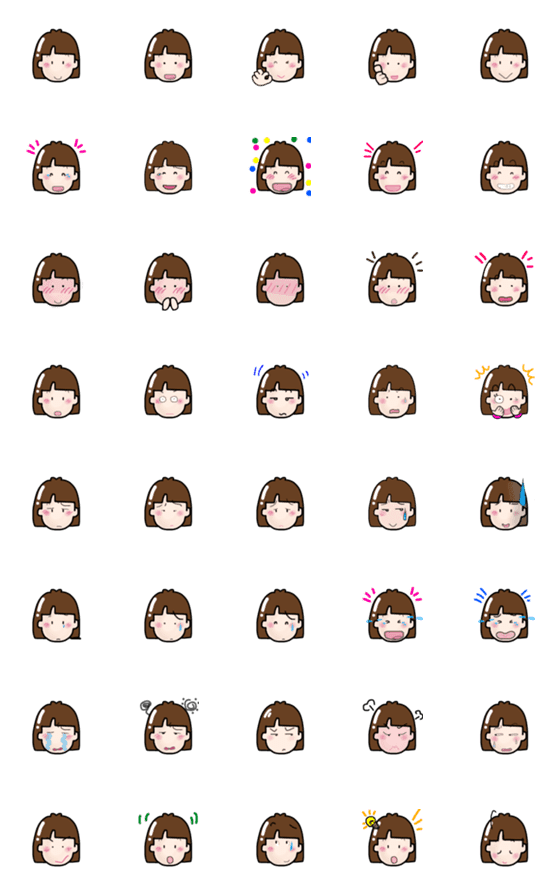 [LINE絵文字]日常使える女の子【おかっぱ編】の画像一覧
