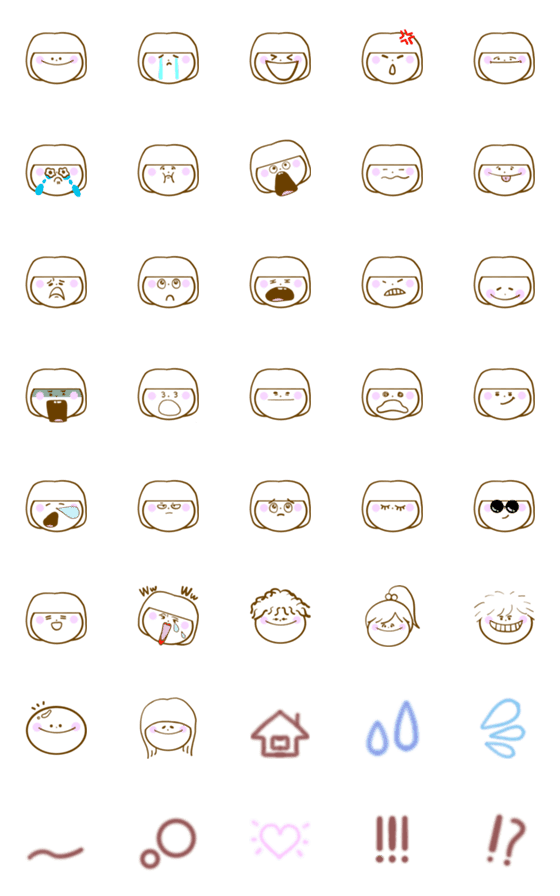 [LINE絵文字]おかっぱ毎日使えるシンプル絵文字の画像一覧